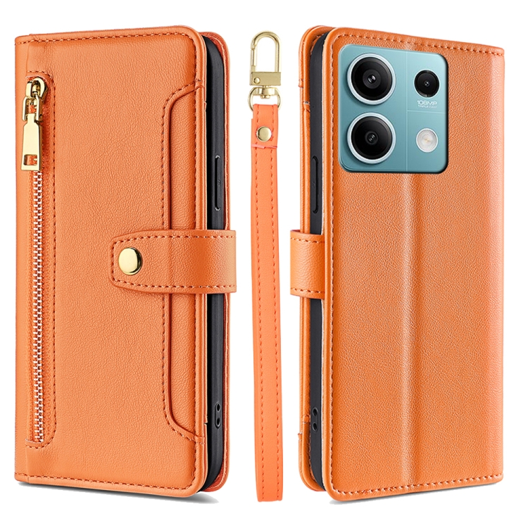 

For Xiaomi Redmi Note 13 4G Sheep Texture Cross-body Zipper Wallet Leather Phone Case(Orange)