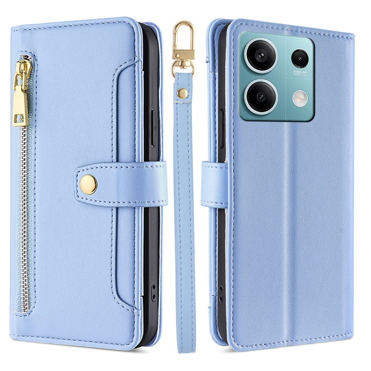 

For Xiaomi Redmi Note 13 4G Sheep Texture Cross-body Zipper Wallet Leather Phone Case(Blue)