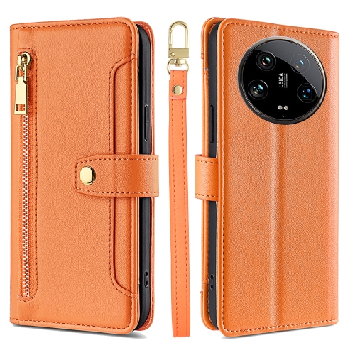 

For Xiaomi 14 Ultra Sheep Texture Cross-body Zipper Wallet Leather Phone Case(Orange)