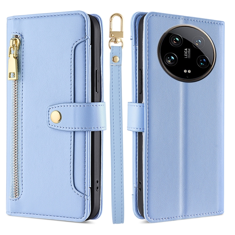 

For Xiaomi 14 Ultra Sheep Texture Cross-body Zipper Wallet Leather Phone Case(Blue)