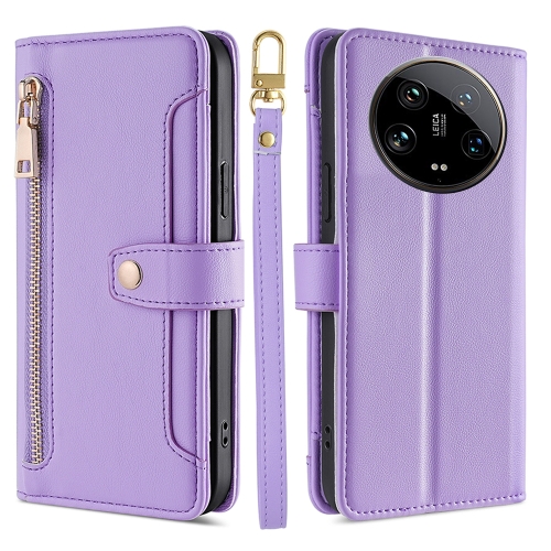 

For Xiaomi 14 Ultra Sheep Texture Cross-body Zipper Wallet Leather Phone Case(Purple)