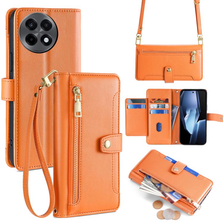 

For OnePlus Ace 5 / 5 Pro Sheep Texture Cross-body Zipper Wallet Leather Phone Case(Orange)
