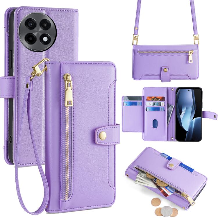 

For OnePlus Ace 5 / 5 Pro Sheep Texture Cross-body Zipper Wallet Leather Phone Case(Purple)