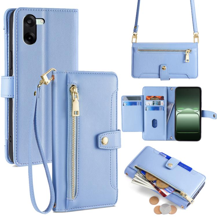 

For OnePlus Ace 5 Racing / Nord CE5 Sheep Texture Cross-body Zipper Wallet Leather Phone Case(Blue)