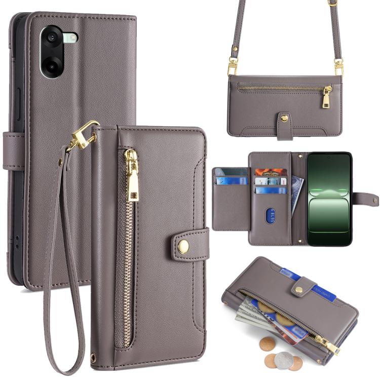 

For OnePlus Ace 5 Racing / Nord CE5 Sheep Texture Cross-body Zipper Wallet Leather Phone Case(Grey)