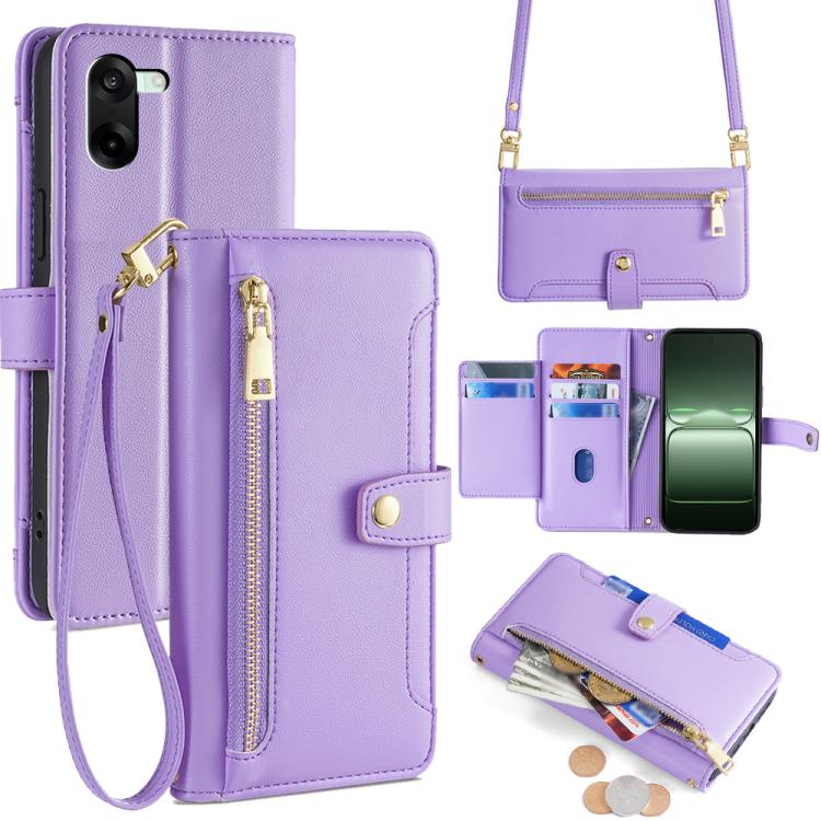 

For OnePlus Ace 5 Racing / Nord CE5 Sheep Texture Cross-body Zipper Wallet Leather Phone Case(Purple)