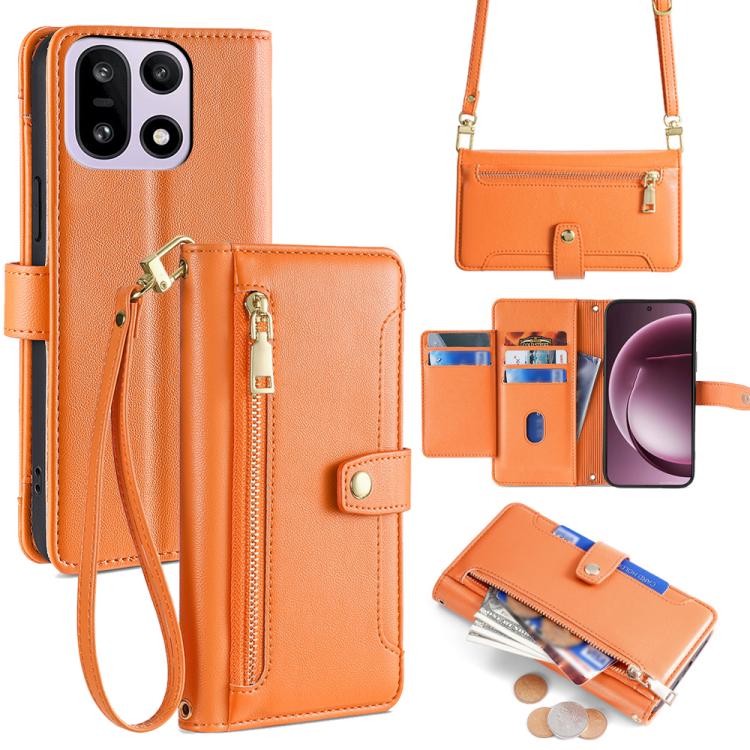 

For OnePlus 15 5G Sheep Texture Cross-body Zipper Wallet Leather Phone Case(Orange)