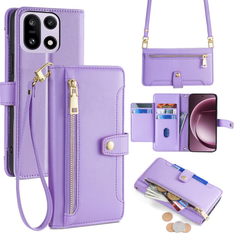 

For OnePlus 15 5G Sheep Texture Cross-body Zipper Wallet Leather Phone Case(Purple)