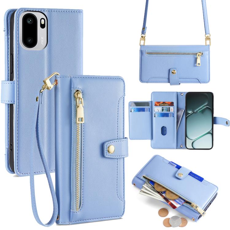 

For OnePlus Ace 6 Sheep Texture Cross-body Zipper Wallet Leather Phone Case(Blue)