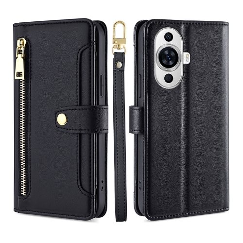 

For Huawei nova 11 4G Lite Sheep Texture Cross-body Zipper Wallet Leather Phone Case(Black)