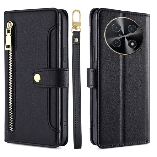 

For Huawei nova 12i 4G Sheep Texture Cross-body Zipper Wallet Leather Phone Case(Black)