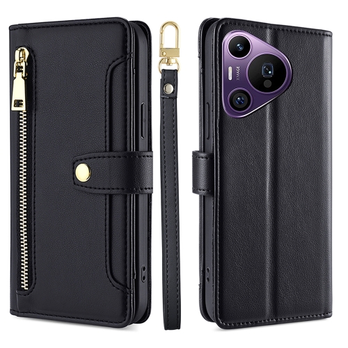 

For Huawei Pura 70 Pro / 70 Pro+ 5G Sheep Texture Cross-body Zipper Wallet Leather Phone Case(Black)