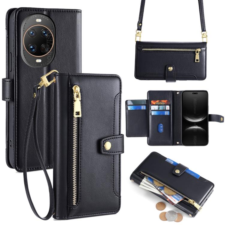 

For Huawei nova 14 Ultra 5G Sheep Texture Cross-body Zipper Wallet Leather Phone Case(Black)