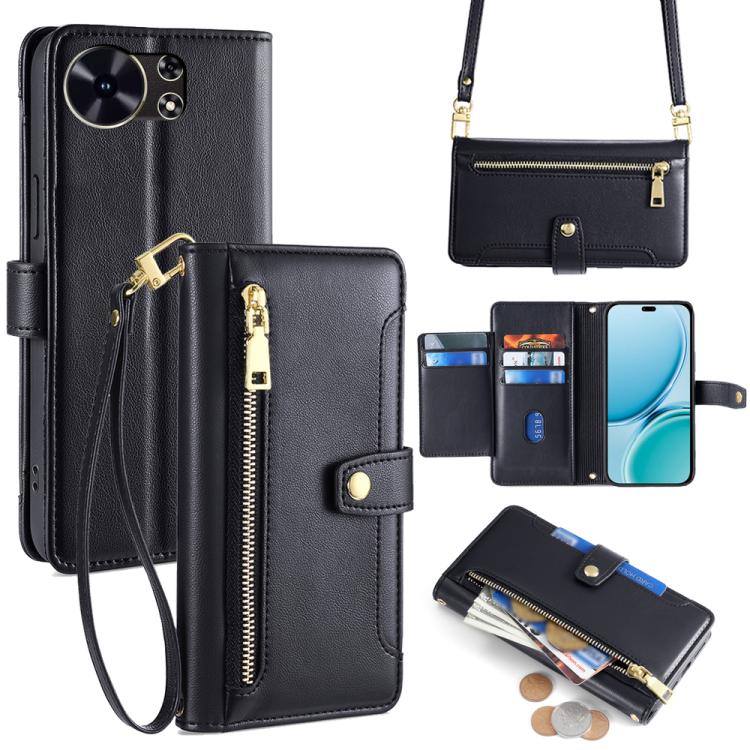 

For Huawei Maimang 40 5G Sheep Texture Cross-body Zipper Wallet Leather Phone Case(Black)