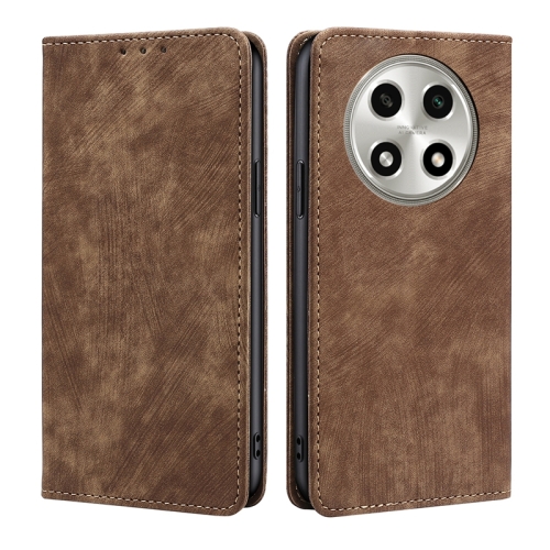 

For OPPO A2 Pro 5G RFID Anti-theft Brush Magnetic Leather Phone Case(Brown)