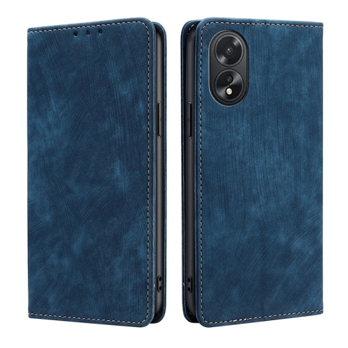 

For OPPO A38 4G / A18 4G RFID Anti-theft Brush Magnetic Leather Phone Case(Blue)