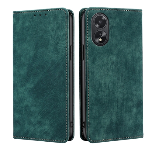 

For OPPO A38 4G / A18 4G RFID Anti-theft Brush Magnetic Leather Phone Case(Green)