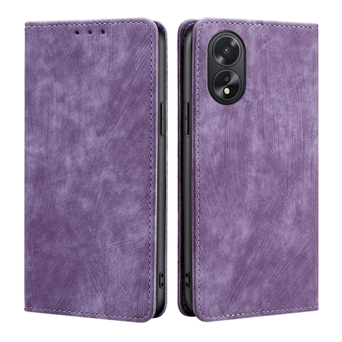

For OPPO A38 4G / A18 4G RFID Anti-theft Brush Magnetic Leather Phone Case(Purple)