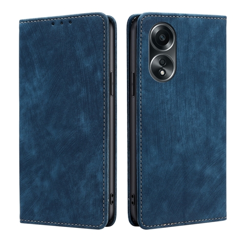 

For OPPO A58 4G RFID Anti-theft Brush Magnetic Leather Phone Case(Blue)