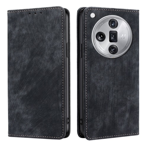 For OPPO Find X7 Ultra 5G RFID Anti-theft Brush Magnetic Leather Phone Case(Black)