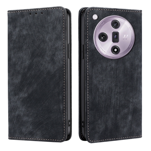 

For OPPO Find X7 5G RFID Anti-theft Brush Magnetic Leather Phone Case(Black)