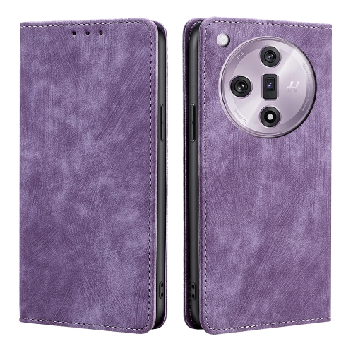 

For OPPO Find X7 5G RFID Anti-theft Brush Magnetic Leather Phone Case(Purple)