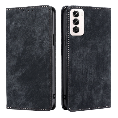 

For OPPO Reno12 5G Global RFID Anti-theft Brush Magnetic Leather Phone Case(Black)