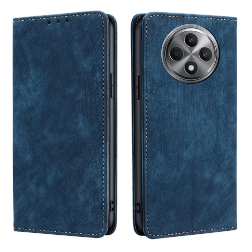 

For OPPO Reno12 F 5G RFID Anti-theft Brush Magnetic Leather Phone Case(Blue)