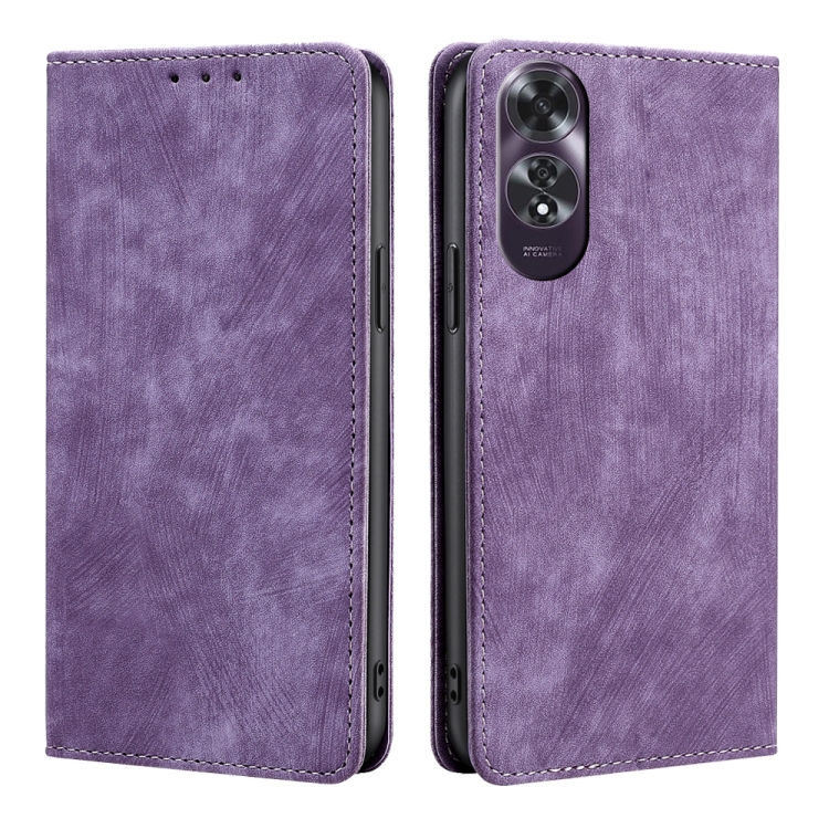 

For OPPO A60 4G Global RFID Anti-theft Brush Magnetic Leather Phone Case(Purple)