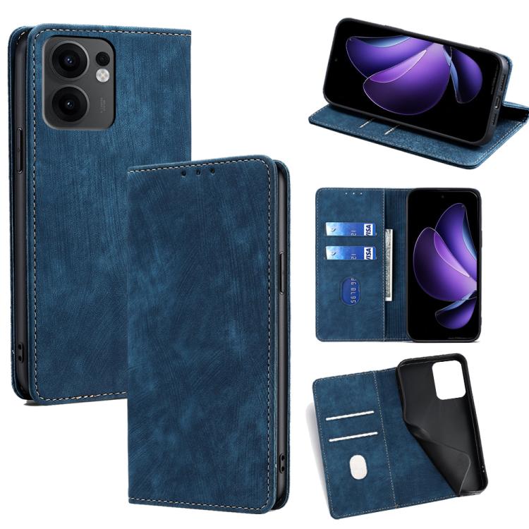 

For OPPO Reno13 F 5G / 4G RFID Anti-theft Brush Magnetic Leather Phone Case(Blue)