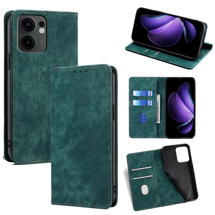 

For OPPO Reno13 F 5G / 4G RFID Anti-theft Brush Magnetic Leather Phone Case(Green)