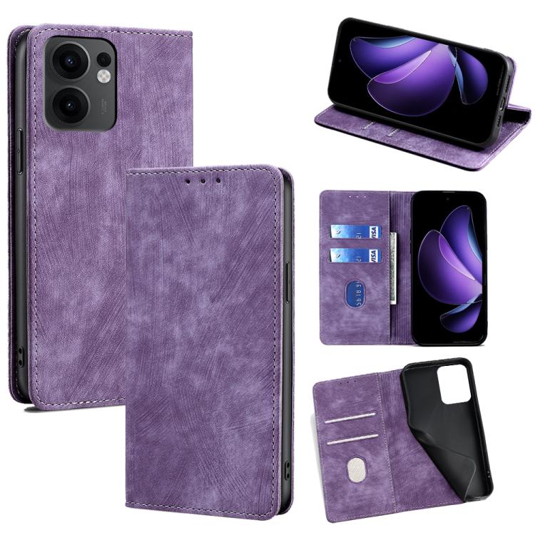 

For OPPO Reno13 F 5G / 4G RFID Anti-theft Brush Magnetic Leather Phone Case(Purple)