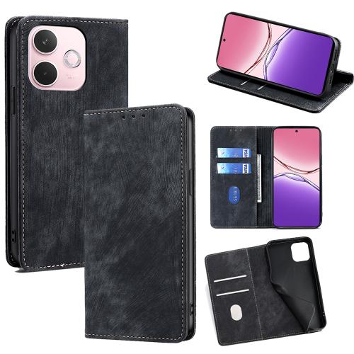 

For OPPO A5 Pro 5G Global RFID Anti-theft Brush Magnetic Leather Phone Case(Black)