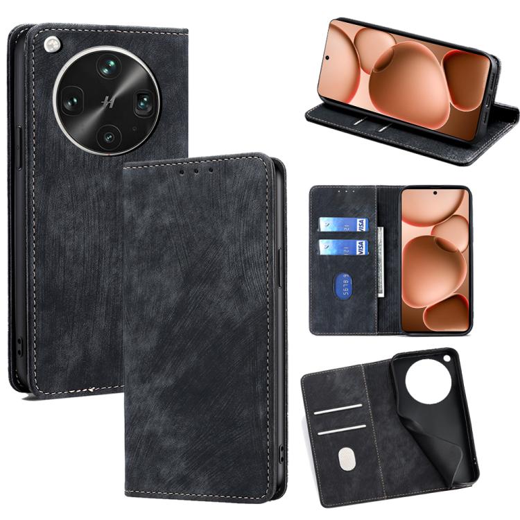 

For OPPO Find X8 Ultra 5G RFID Anti-theft Brush Magnetic Leather Phone Case(Black)