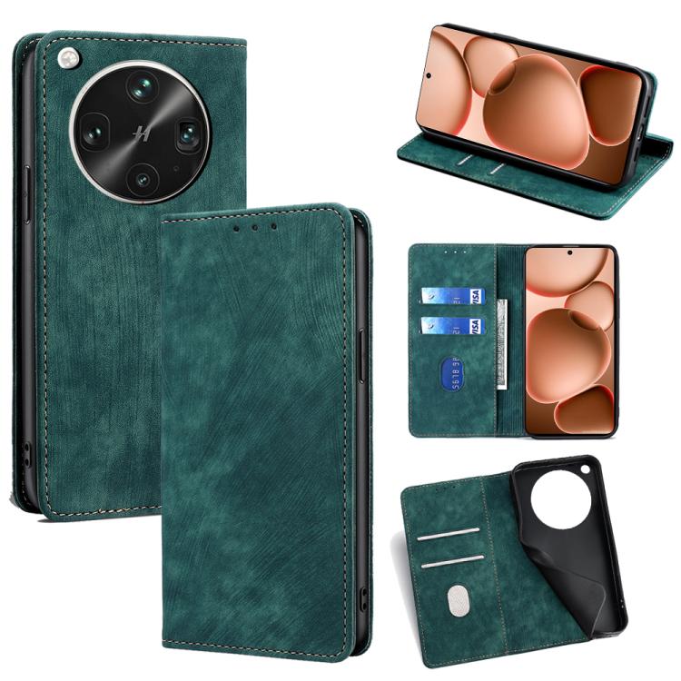 

For OPPO Find X8 Ultra 5G RFID Anti-theft Brush Magnetic Leather Phone Case(Green)