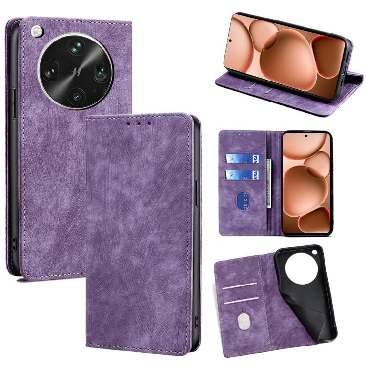 

For OPPO Find X8 Ultra 5G RFID Anti-theft Brush Magnetic Leather Phone Case(Purple)