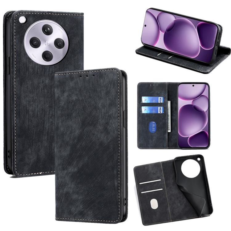 

For OPPO Find X8s+ 5G RFID Anti-theft Brush Magnetic Leather Phone Case(Black)