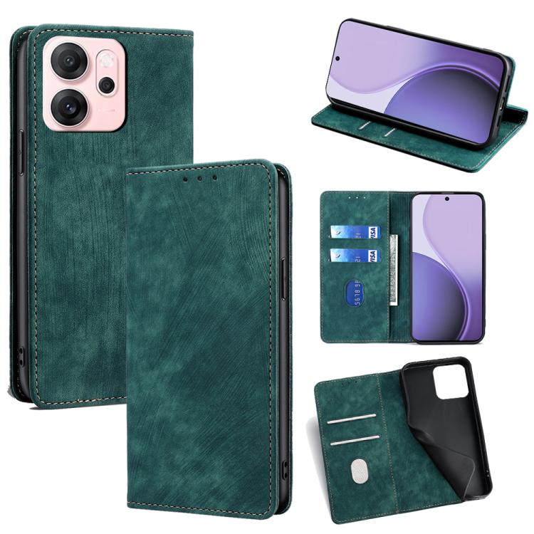 

For OPPO Reno14 F 5G RFID Anti-theft Brush Magnetic Leather Phone Case(Green)