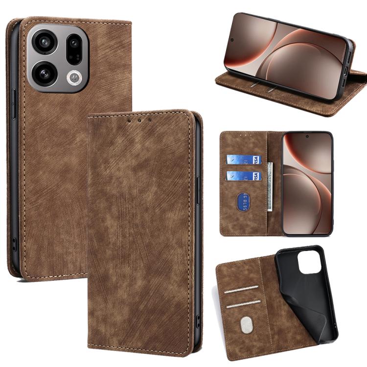 

For OPPO Find X9 5G RFID Anti-theft Brush Magnetic Leather Phone Case(Brown)