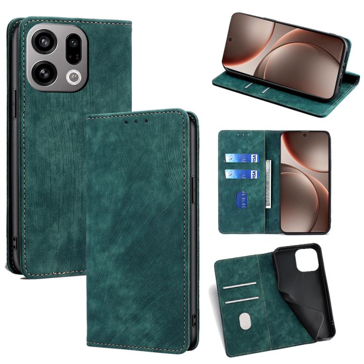 

For OPPO Find X9 5G RFID Anti-theft Brush Magnetic Leather Phone Case(Green)