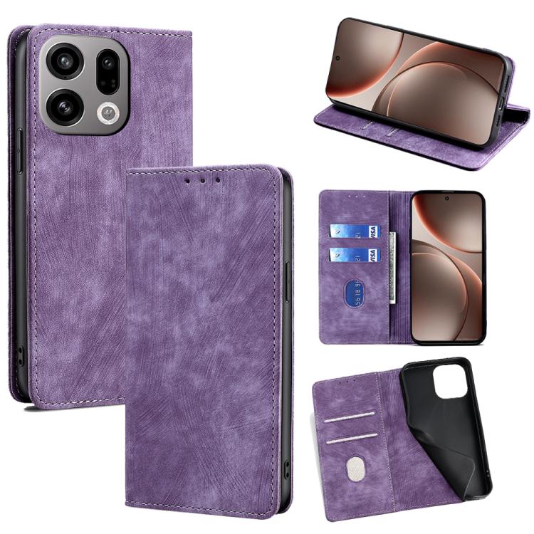 

For OPPO Find X9 5G RFID Anti-theft Brush Magnetic Leather Phone Case(Purple)