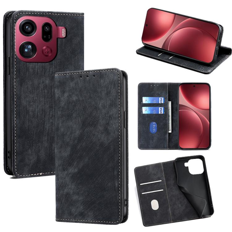 

For OPPO Find X9 Pro 5G RFID Anti-theft Brush Magnetic Leather Phone Case(Black)