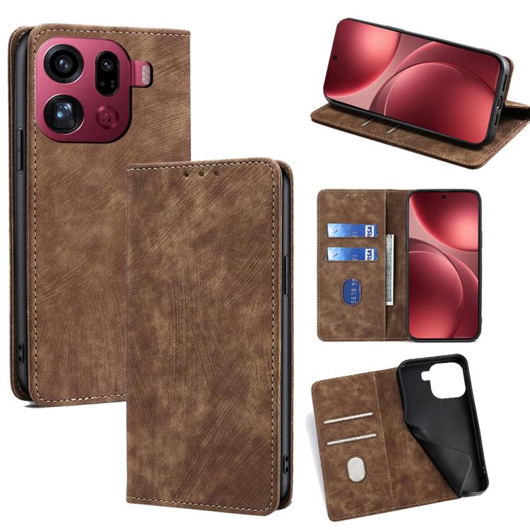 

For OPPO Find X9 Pro 5G RFID Anti-theft Brush Magnetic Leather Phone Case(Brown)