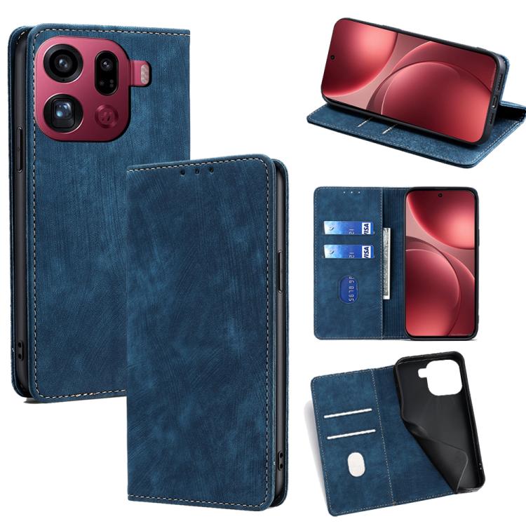 

For OPPO Find X9 Pro 5G RFID Anti-theft Brush Magnetic Leather Phone Case(Blue)