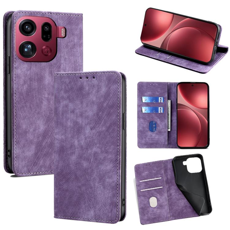

For OPPO Find X9 Pro 5G RFID Anti-theft Brush Magnetic Leather Phone Case(Purple)