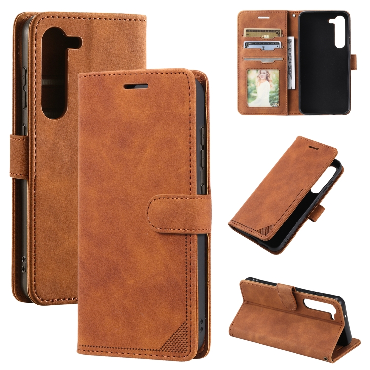 

For Samsung Galaxy S23 5G Skin Feel RFID Blocking Leather Phone Case(Brown)