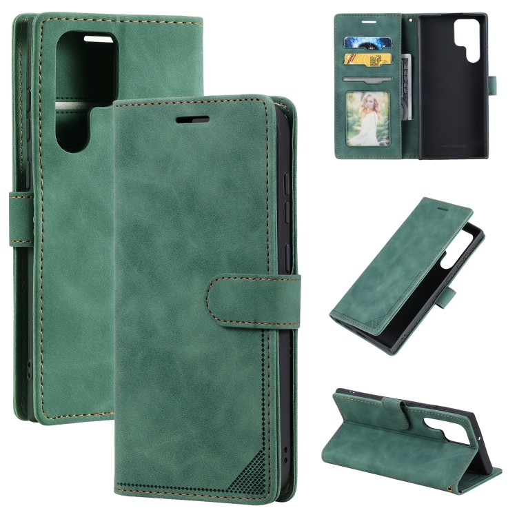

For Samsung Galaxy S23 Ultra 5G Skin Feel RFID Blocking Leather Phone Case(Green)