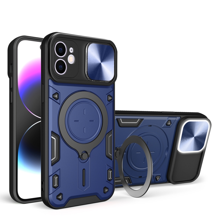 

For iPhone 12 CD Texture Sliding Camshield Magnetic Holder Phone Case(Blue)