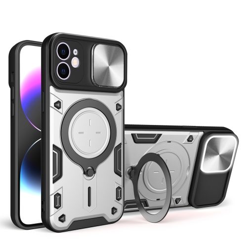 

For iPhone 12 CD Texture Sliding Camshield Magnetic Holder Phone Case(Silver)