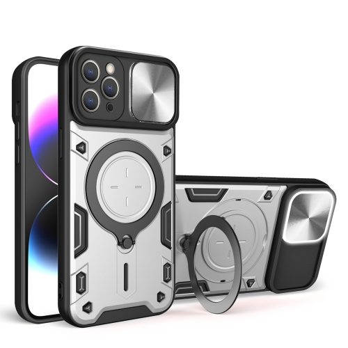 

For iPhone 12 Pro CD Texture Sliding Camshield Magnetic Holder Phone Case(Silver)